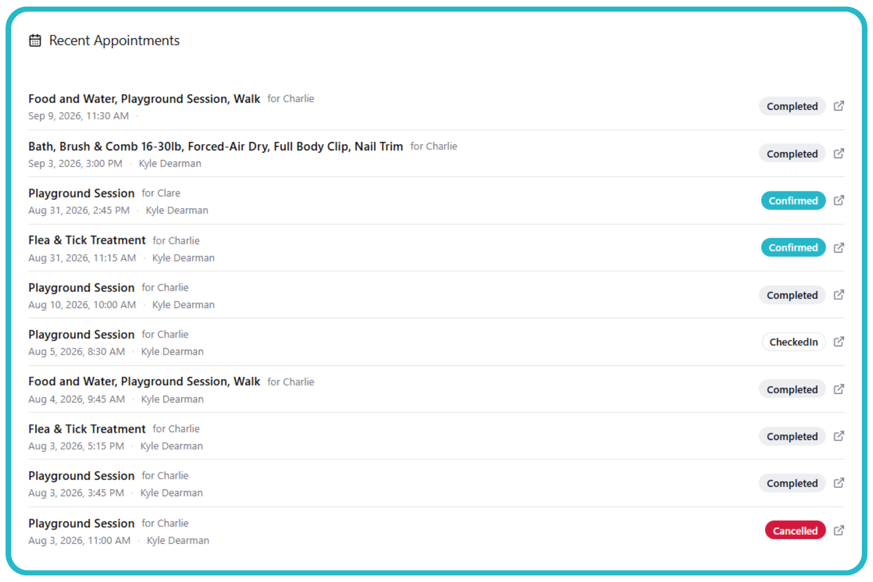 Appointment record alongside customer purchase history