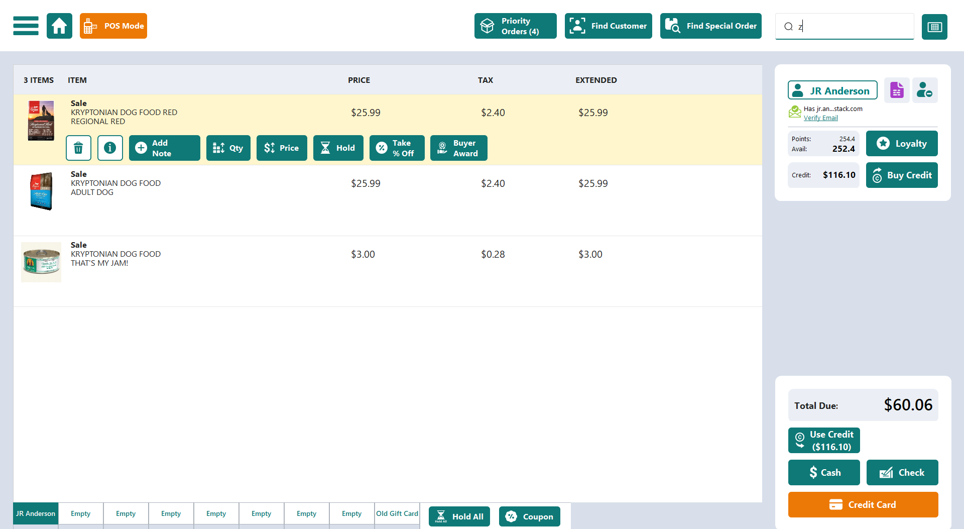 PetStack point-of-sale checkout screen