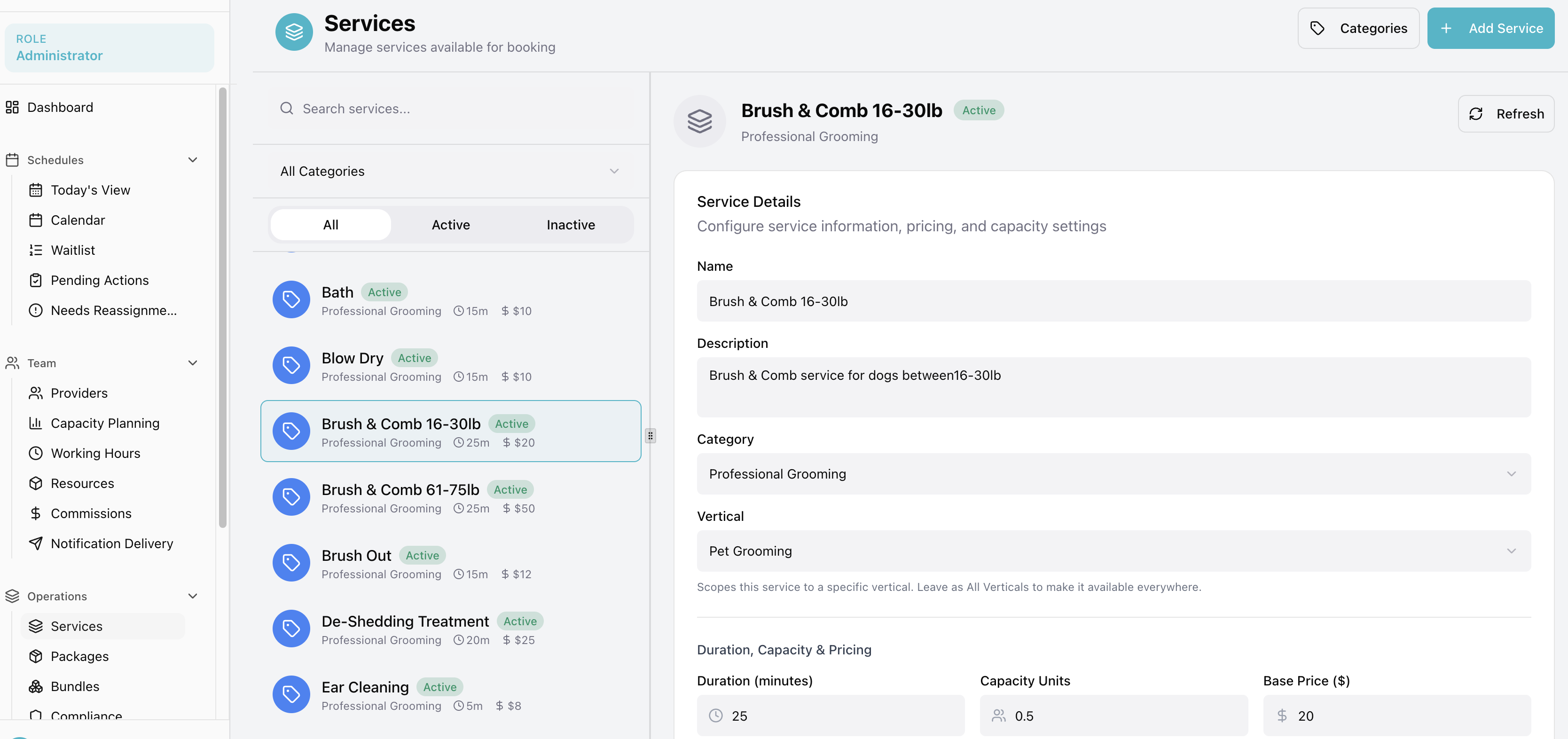 PetStack Plus Services Hub add service screen